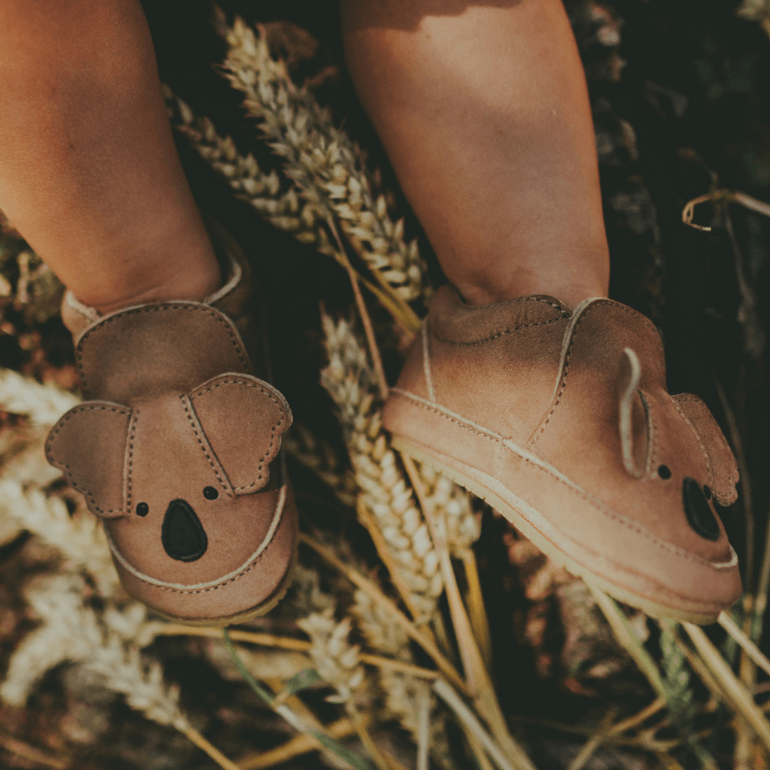 Arty Leather Baby Shoe, Truffle Koala