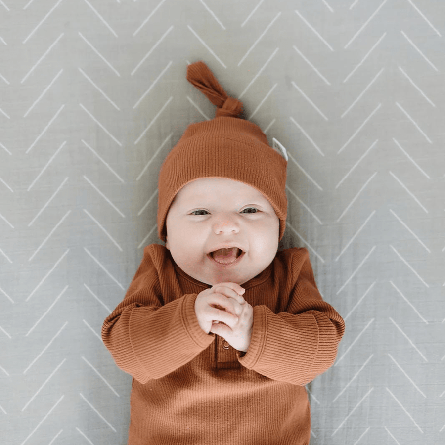 Organic Ribbed Newborn Knot Hat, Rust