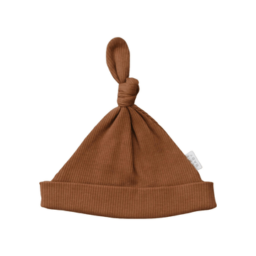 Organic Ribbed Newborn Knot Hat, Rust