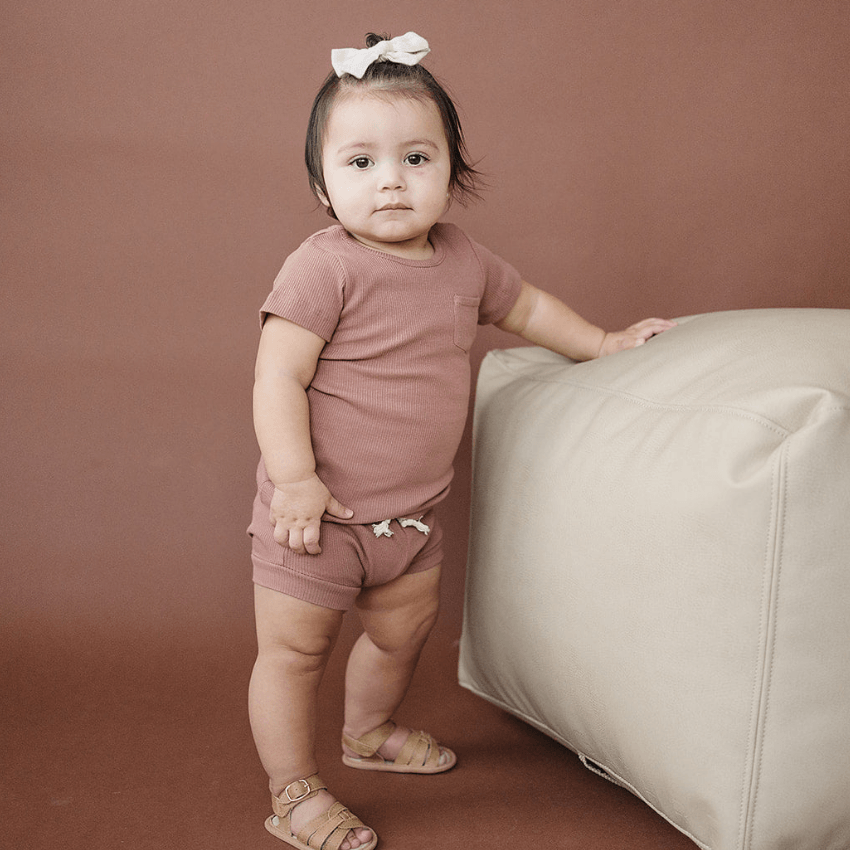 Organic Ribbed Short Set, Dusty Rose